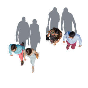 cut out top view of four people walking