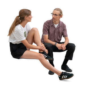 cut out man and woman sitting and talking