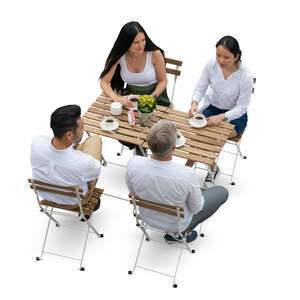 cut out top view image of a group of people in a cafe