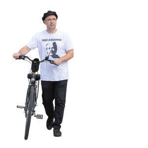 cut out man with a bike walking