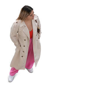 top view of a woman in a trenchcoat standing