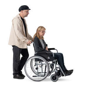 cut out man pushing a woman sitting in a wheel chair