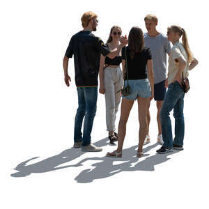 cut out backlit group of friends greeting each other