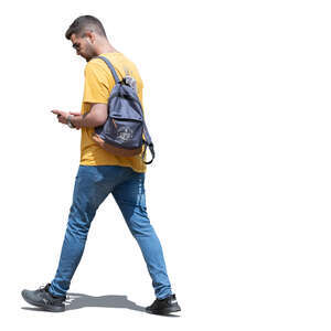 cut out man walking and checking his phone