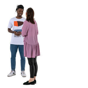 cut out man and woman standing and talking