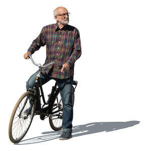 cut out elderly man stopping on a bike ride