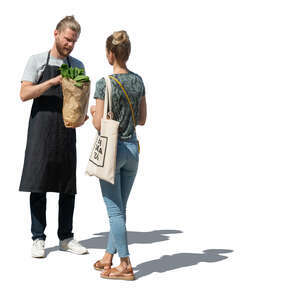 cut out woman buying groceries from the farmers market