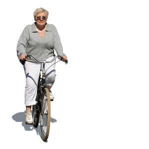 cut out older woman riding a bike