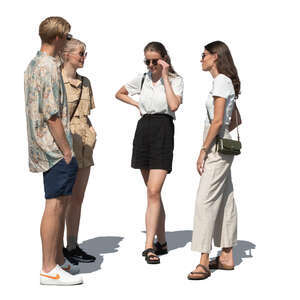 group of four people in summer standing and talking