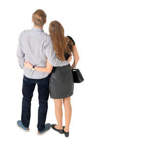 couple standing arms around each other seen from above