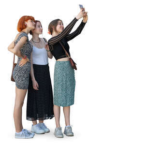 cut out group of teenage girls standing and taking a selfie