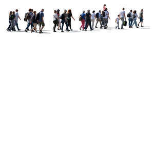 cut out large group of people walking in a row on the street