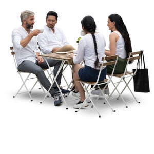 cut out group of friends sitting in a cafe and talking
