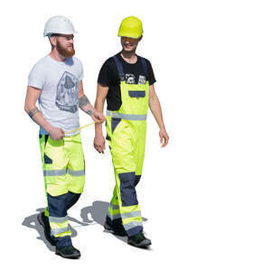 two cut out construction workers walking