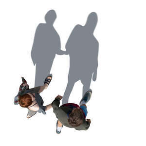 cut out top view of two people walking