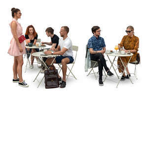 cut out restaurant scene with many different people eating and talking