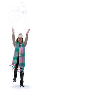 cut out woman happily throwing snow up in the air