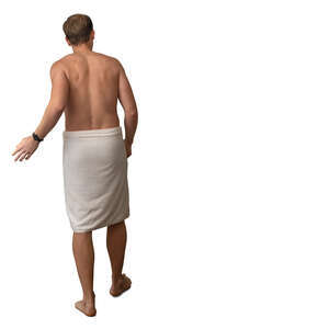 man wearing a spa towel opening a sauna door