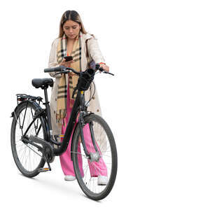 woman with a bike and a phone in her standing