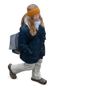 woman walking in autumn seen from above