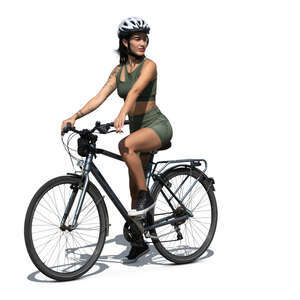 cut out sporty woman with a helmet riding a bike