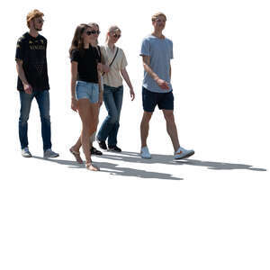 cut out backlit group of friends walking