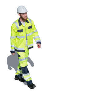 construction worker walking seen from above