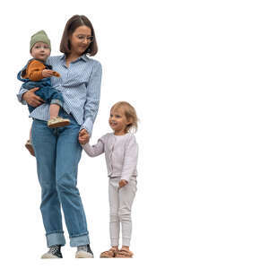 woman with two small children standing up on a balcony