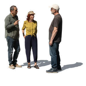 three older people standing and talking