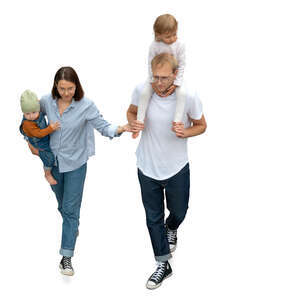 cut out family with two small kids walking