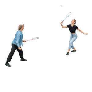 top view of two people playing badminton