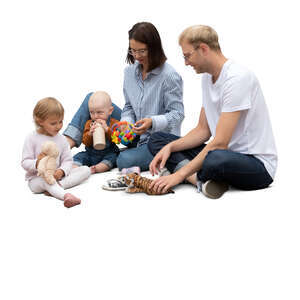 cut out family with two little kids playing on the floor