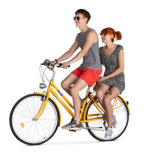 young woman and man riding a bike together