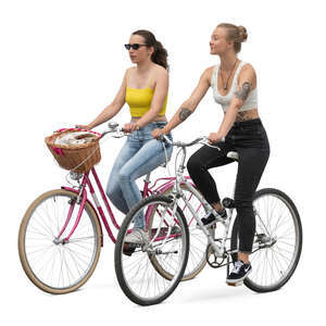 two women riding bikes side by side