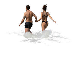 couple running swimming hand in hand