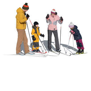 cut out family with kids preparing to go skiing