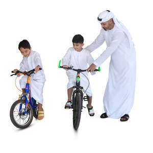 arab man with two kids riding bikes