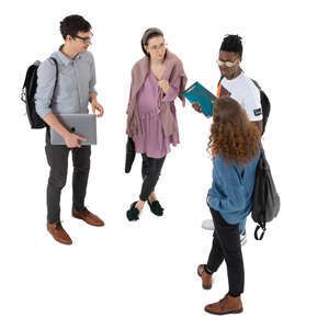 top view image of four college students standing