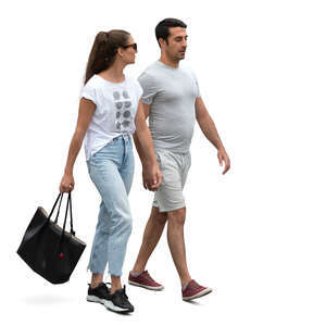 man and woman walking and talking