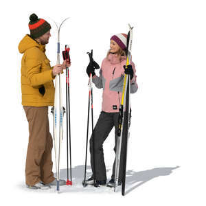 cut out man and woman going skiing