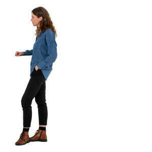 woman standing and leaning on a bar counter