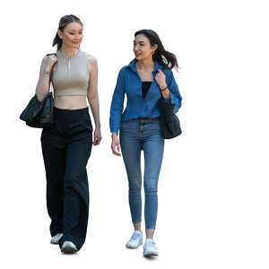 two cut out women walking side by side