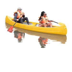 man and woman riding a kayak