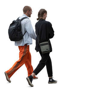 two young people walking in the street