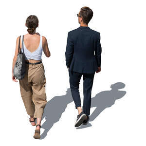 top view of two young people walking