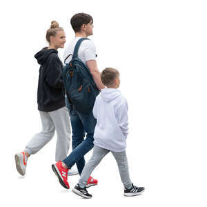 man with two kids walking