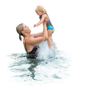 mother and daughter playing in the pool