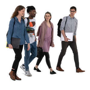 group of college students walking and talking