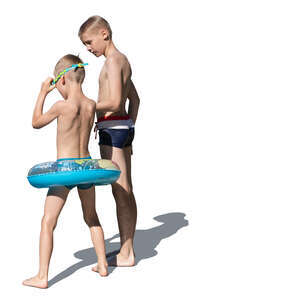 two boys preparing to go swimming