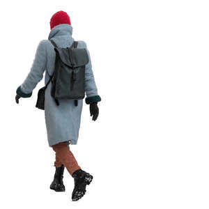 woman with a backpack walking in winter